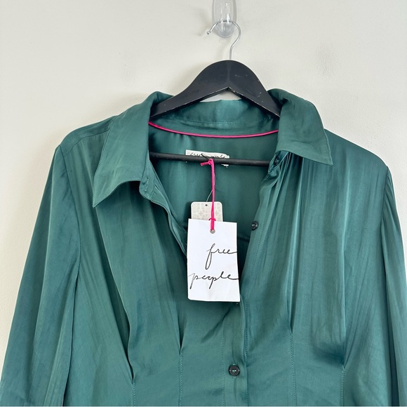 Free People Satin Emery Shirtdress Green Size Large NWT - Picture 7 of 14
